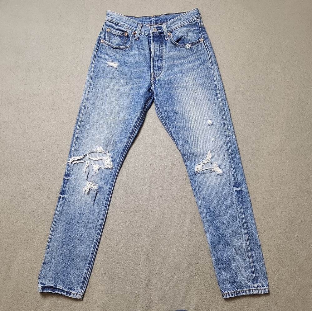 LEVI’S 501 S Sz 26 Skinny High Rise Distressed Button Fly Jeans Destroyed